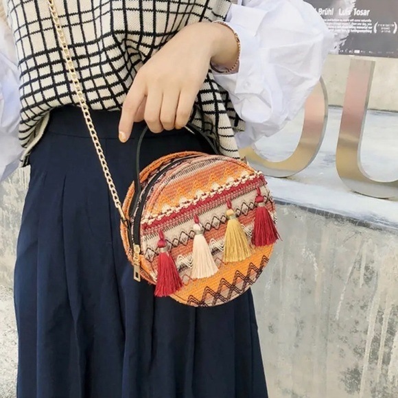 Bohemian Colorful Round Tassel Crossbody Bag - Picture 3 of 10